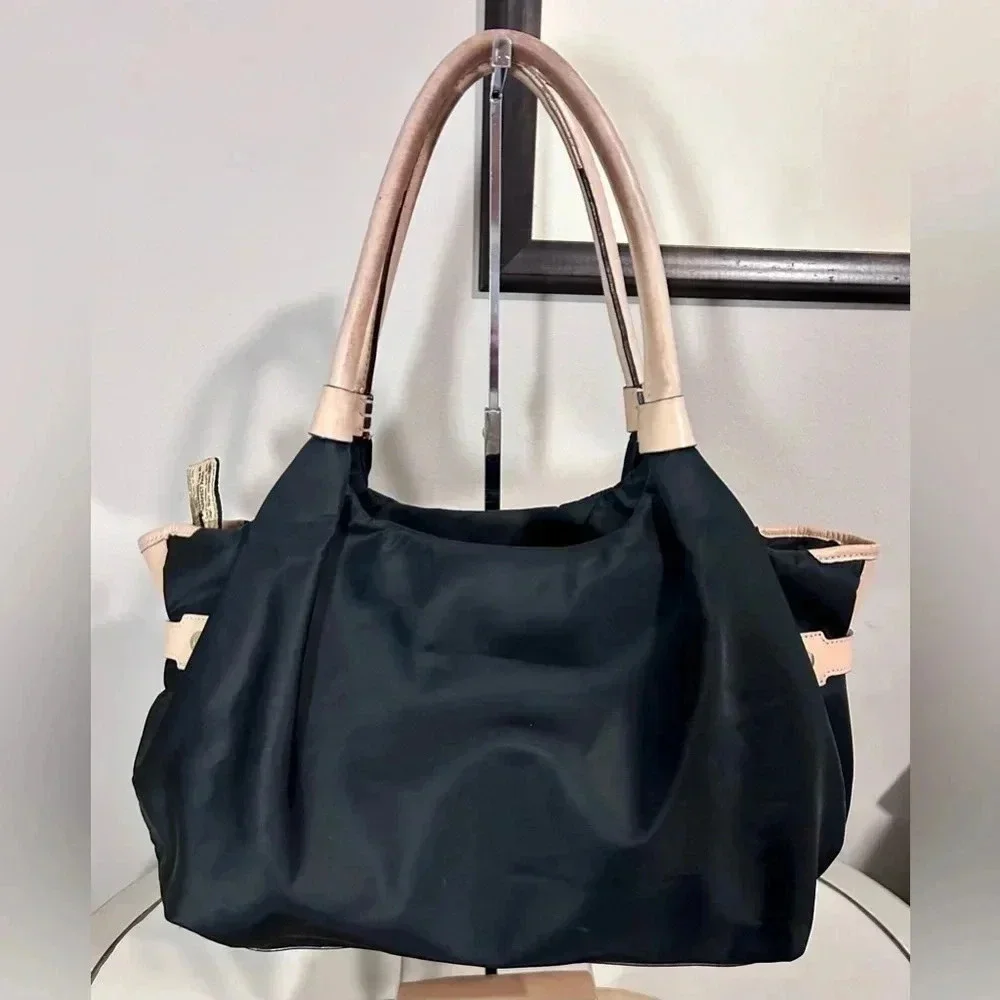 Gently Used KATE SPADE Black Nylon Shoulder Bag W/Tan Leather Handles
